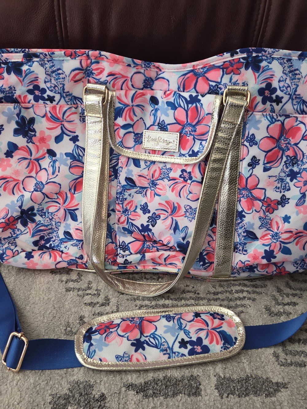 Lilly Pulitzer Party Like A Lobstar Bag with Gold Accents - Pink & Blue